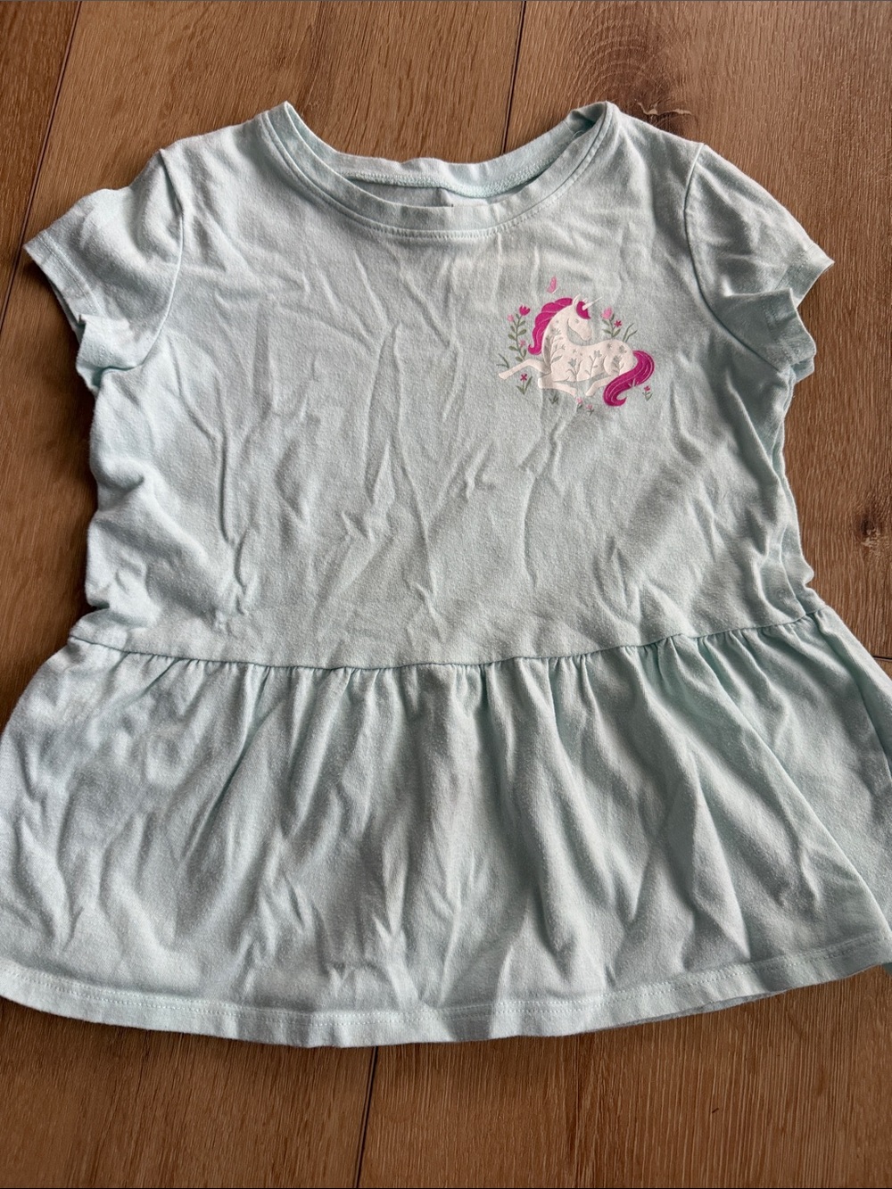 jumping beans Light Blue Tee with Pink Unicorn Graphic